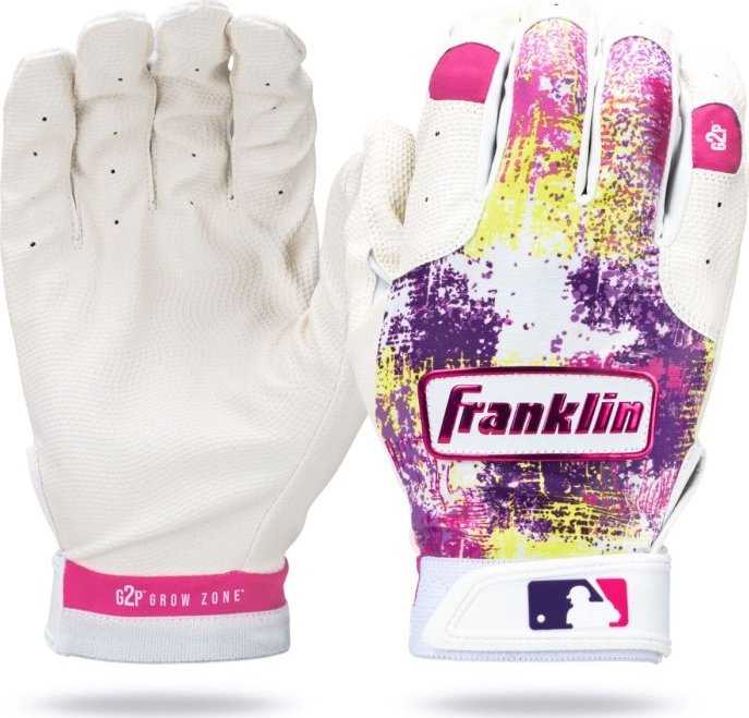 Franklin MLB Teeball Grow 2 Pro Batting Gloves - White Neon Pink - HIT a Double - 1