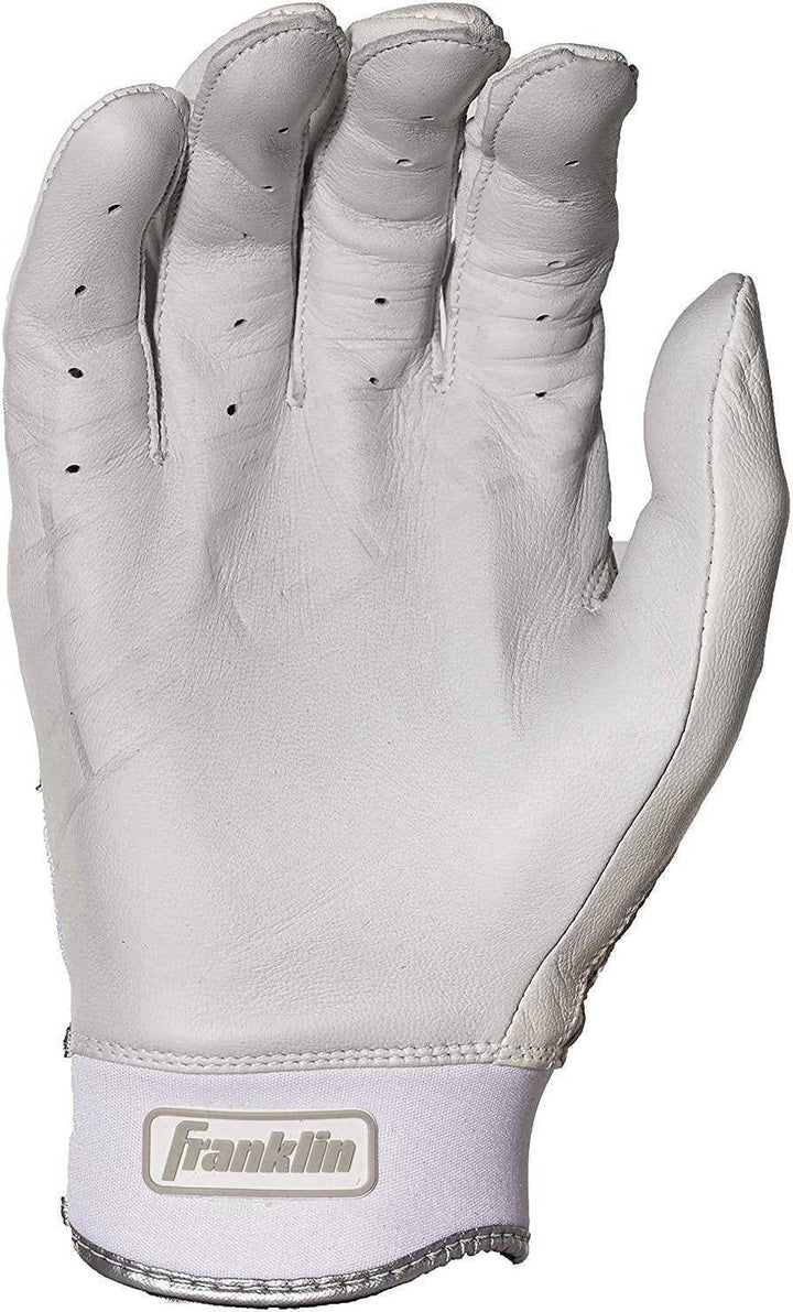 Franklin Chrome Powerstrap Adult Batting Gloves - White - HIT a Double