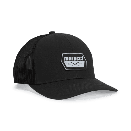 Marucci Cross Bats Rubber Patch Trucker Snapback Hat - Black - HIT a Double - 1