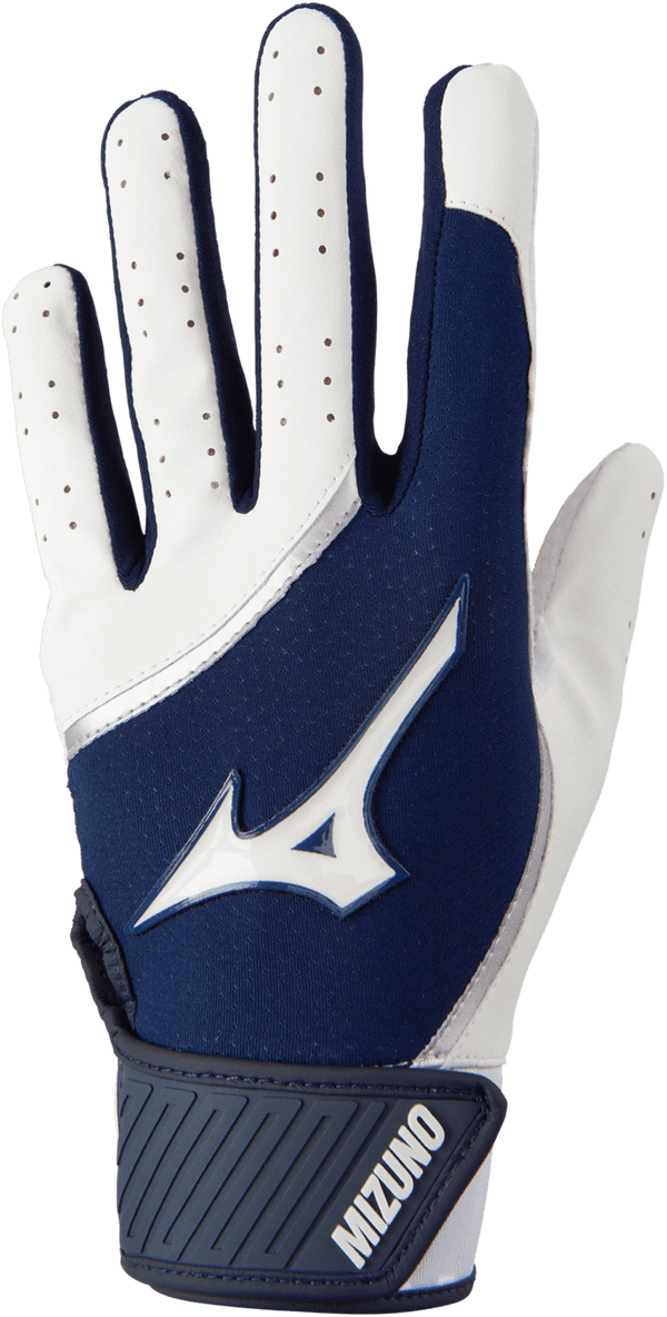 Mizuno MVP Youth Baseball Batting Glove - White Navy - HIT a Double