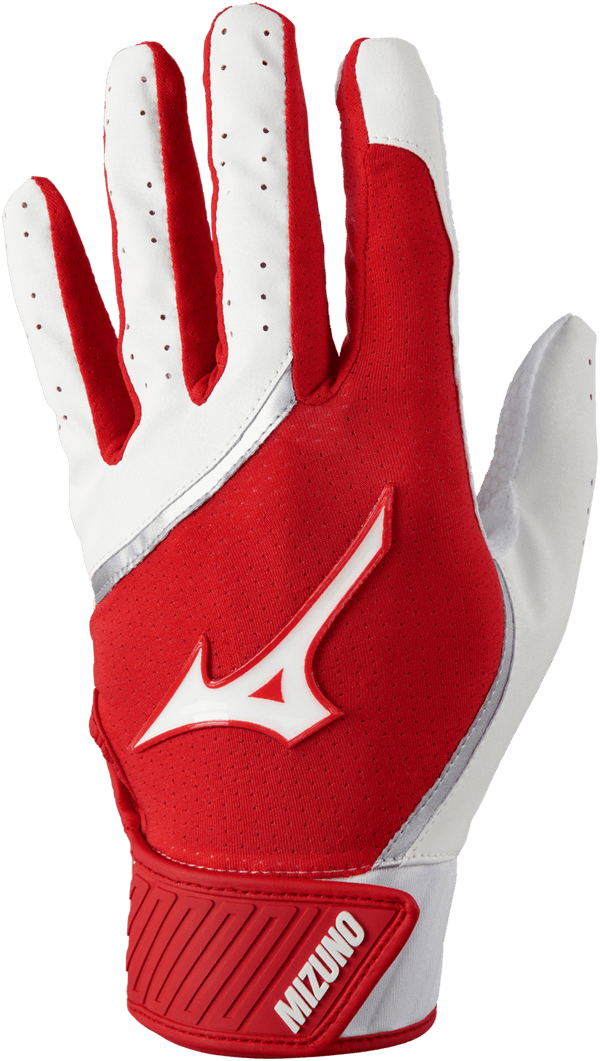 Mizuno MVP Youth Baseball Batting Glove - White Red - HIT a Double