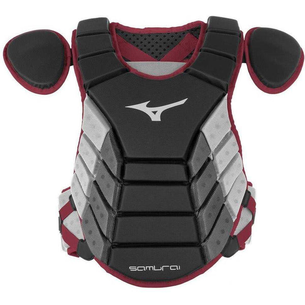 Mizuno Samurai Youth Baseball Chest Protector 14" - Black Maroon - HIT a Double
