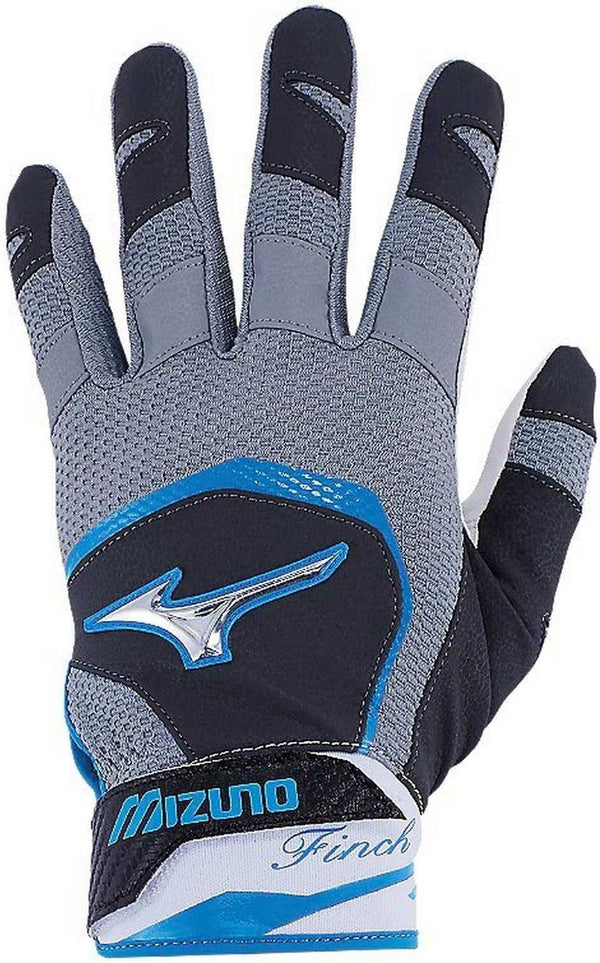 Mizuno Women's 2018 Finch Softball Batting Gloves - Black Diva Blue - HIT a Double