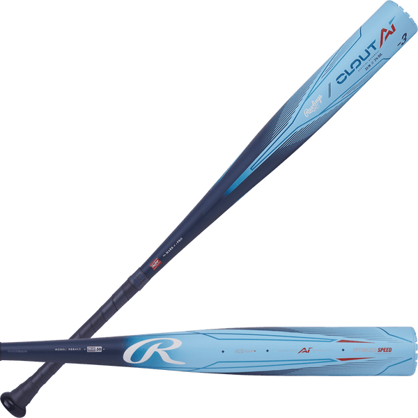 Rawlings 2024 Clout AI -3 BBCOR 2 5/8" Bat RBB4C3 - Navy Columbia Blue - HIT a Double - 1