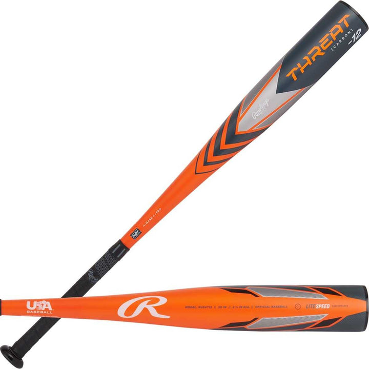 Rawlings 2024 Threat 2 5/8" Barrel -12 USA Bat - Black Orange - HIT a Double - 1