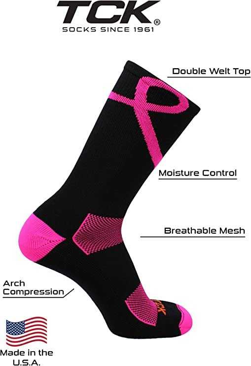 TCK Aware Breast Cancer Ribbon Crew Socks - Black Pink - HIT a Double