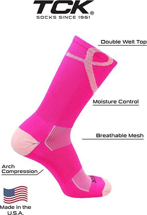 TCK Aware Breast Cancer Ribbon Crew Socks - Pink - HIT a Double