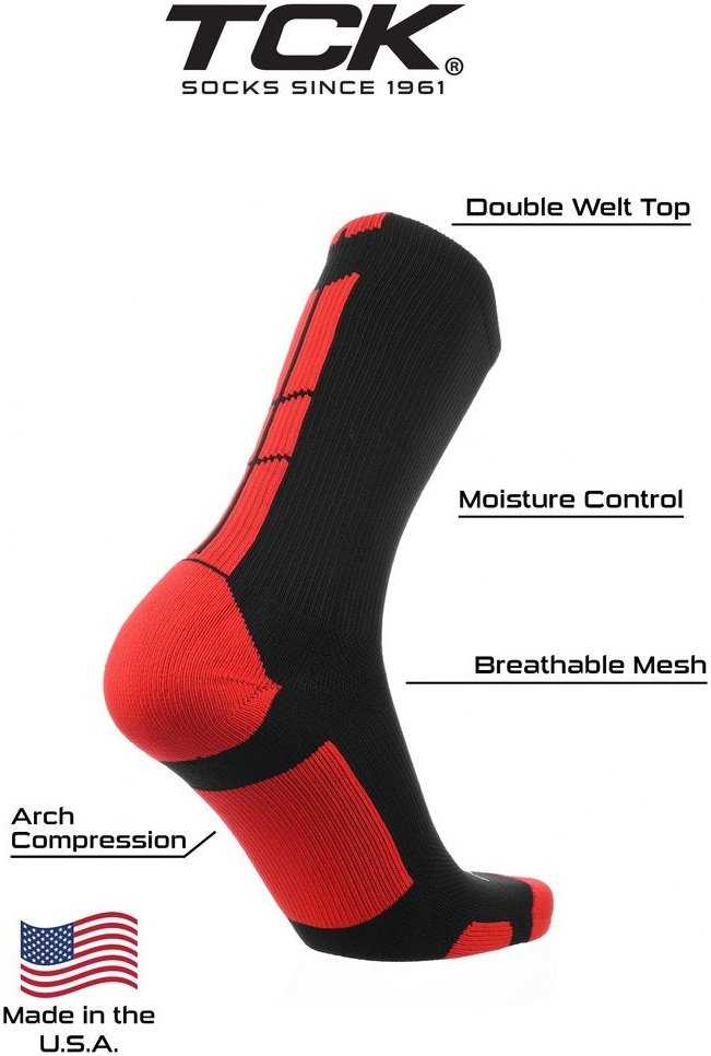 TCK Baseline 3.0 Athletic Crew Socks - Black Scarlet - HIT a Double