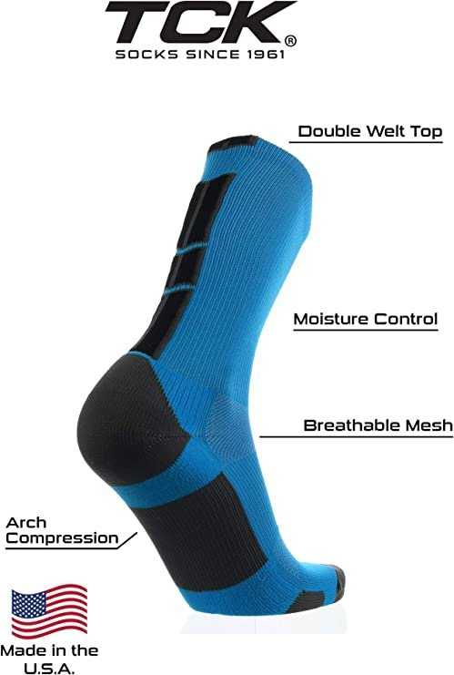 TCK (Twin City Knitting) Baseline 3.0 Athletic Crew Socks - Electric Blue Graphite Black - HIT a Double