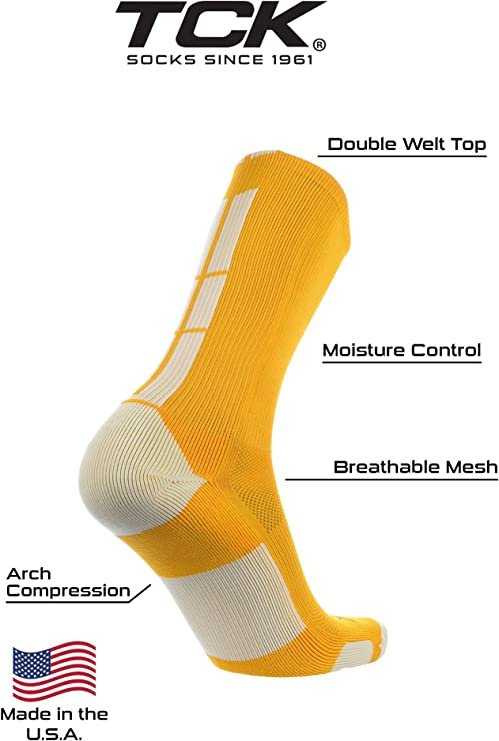 TCK (Twin City Knitting) Baseline 3.0 Athletic Crew Socks - Gold White - HIT a Double