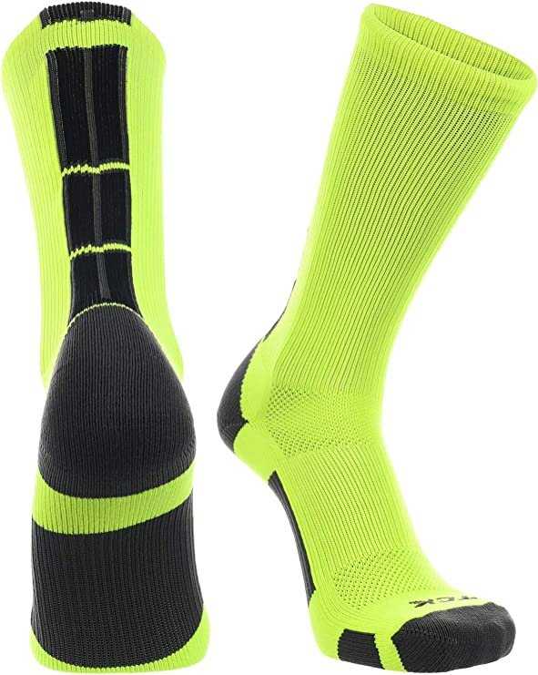 TCK (Twin City Knitting) Baseline 3.0 Athletic Crew Socks - Neon Yellow Graphite Black - HIT a Double