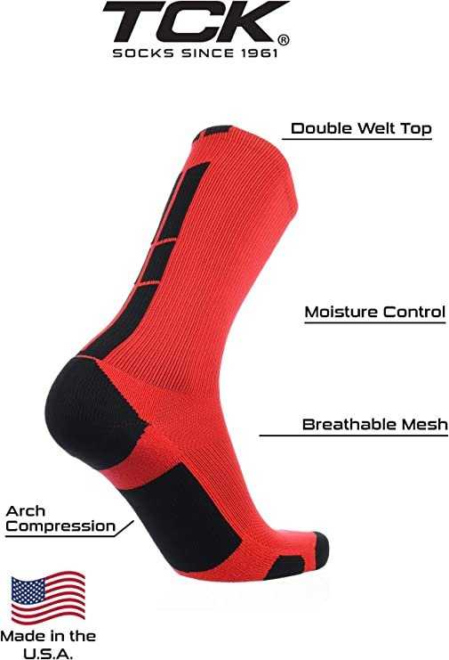 TCK (Twin City Knitting) Baseline 3.0 Athletic Crew Socks - Scarlet Black - HIT a Double