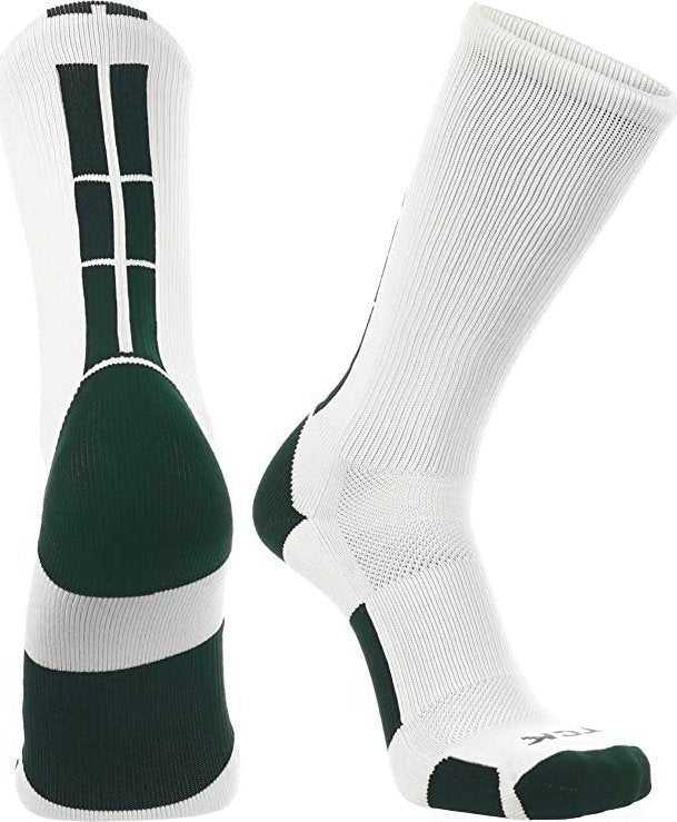 TCK Baseline 3.0 Athletic Crew Socks - White Dark Green - HIT a Double
