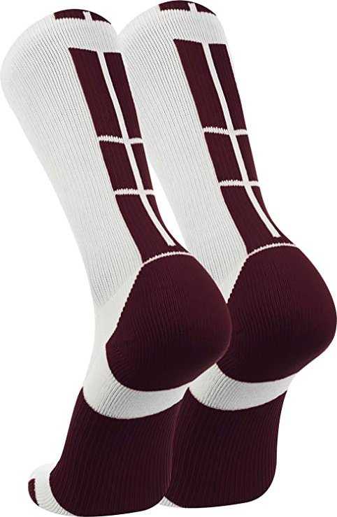 TCK (Twin City Knitting) Baseline 3.0 Athletic Crew Socks - White Maroon - HIT a Double