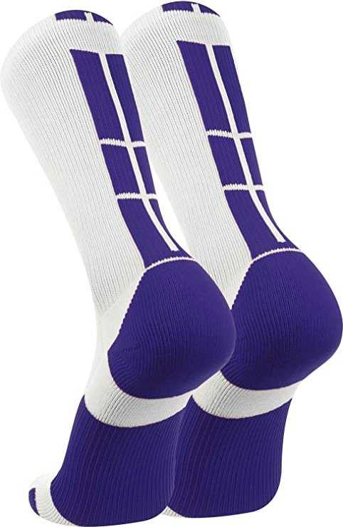 TCK (Twin City Knitting) Baseline 3.0 Athletic Crew Socks - White Purple - HIT a Double