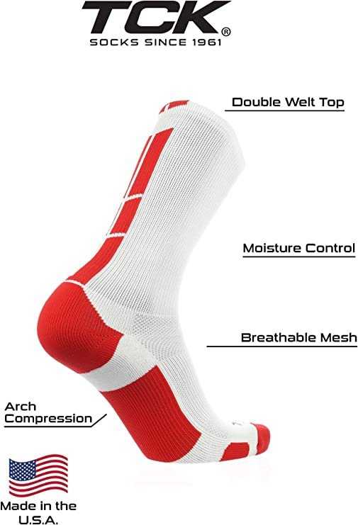 TCK Baseline 3.0 Athletic Crew Socks - White Scarlet - HIT a Double