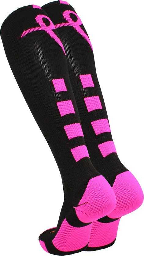 TCK Baseline Aware Breast Cancer Ribbon Knee High Socks - Black Hot Pink - HIT a Double