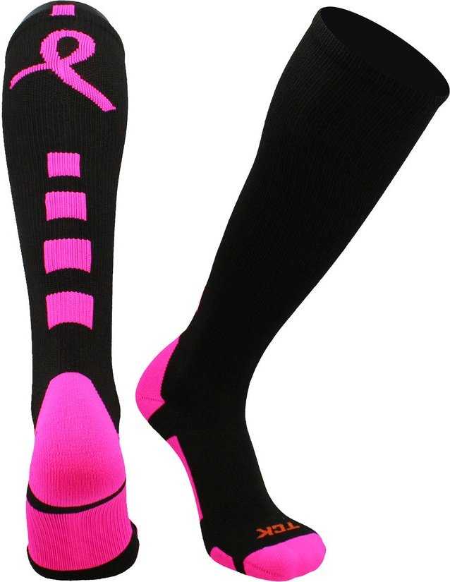TCK Baseline Aware Breast Cancer Ribbon Knee High Socks - Black Hot Pink - HIT a Double