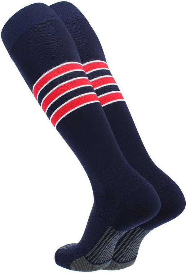 TCK Dugout Knee High Socks - Navy White Scarlet - HIT a Double