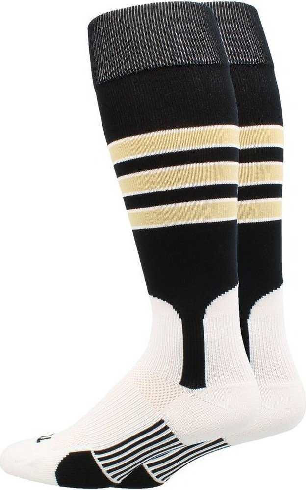 TCK Dugout Knee High Stirrup Socks - Black White Vegas Gold - HIT a Double