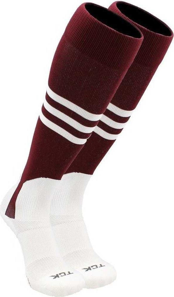 TCK Dugout Knee High Stirrup Socks - Maroon White - HIT a Double