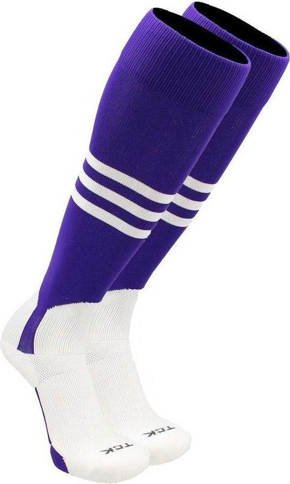 TCK Dugout Knee High Stirrup Socks - Purple White - HIT a Double