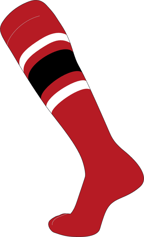 TCK Elite Baseball Knee High Socks - Black White Scarlet - HIT a Double