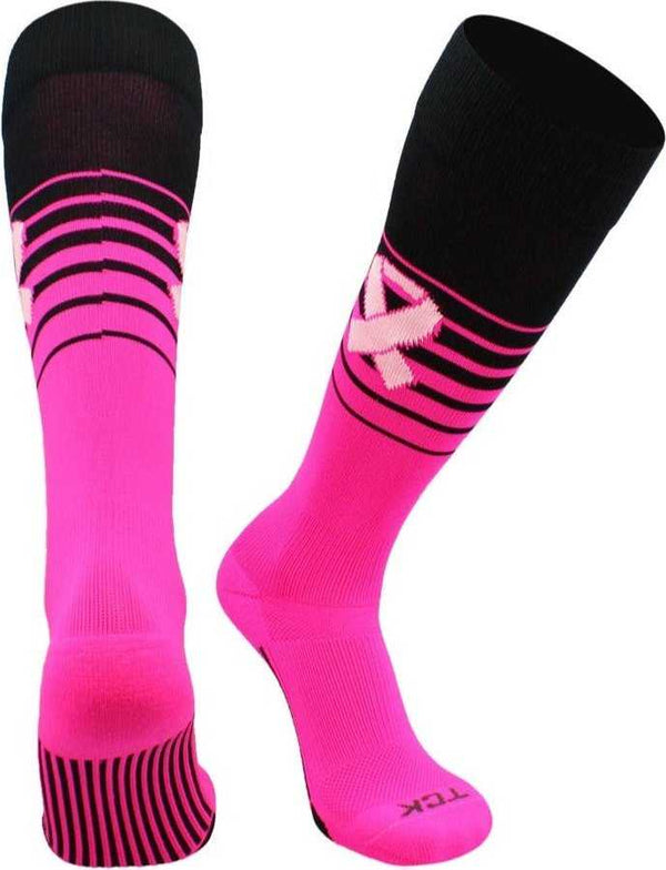 TCK Elite Breaker Aware Breast Cancer Awareness Knee High Socks - Black Hot Pink - HIT a Double