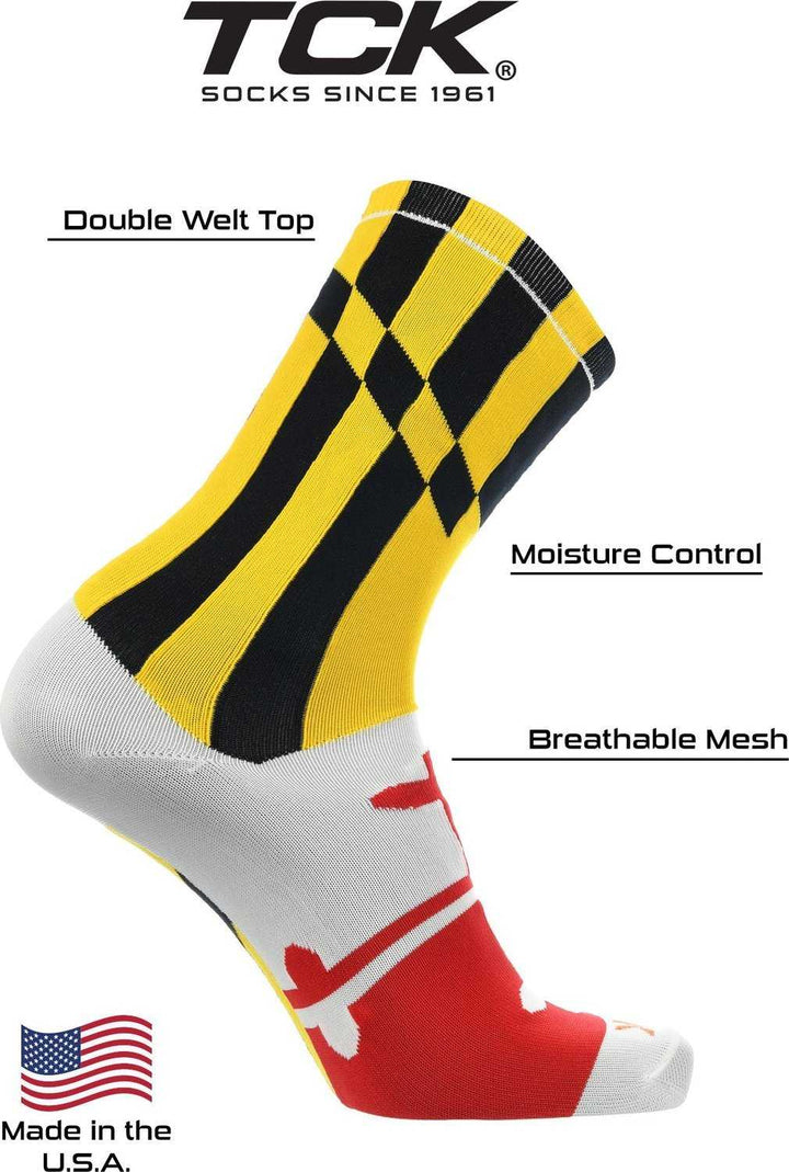 TCK Flag Maryland v1 Crew Socks - Black Gold Scarlet White - HIT a Double