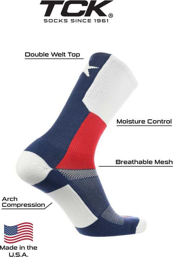 TCK Flag Texas Crew Socks - Red White Blue - HIT a Double