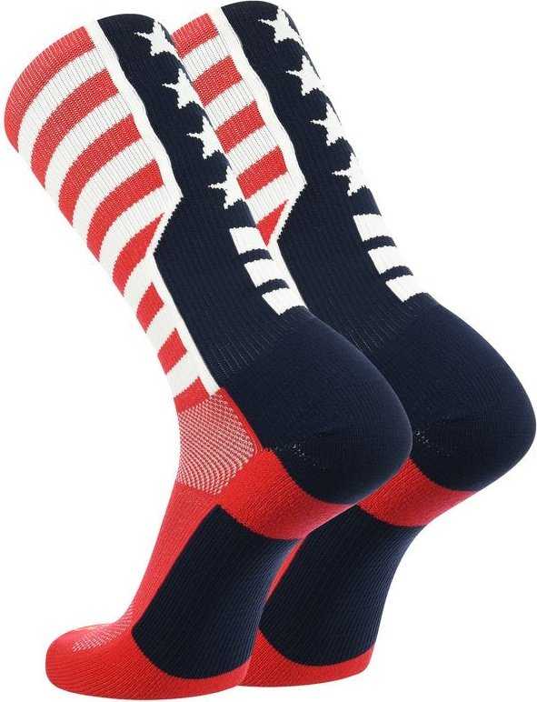 TCK Flag USA Crew Socks - Red White Navy - HIT a Double