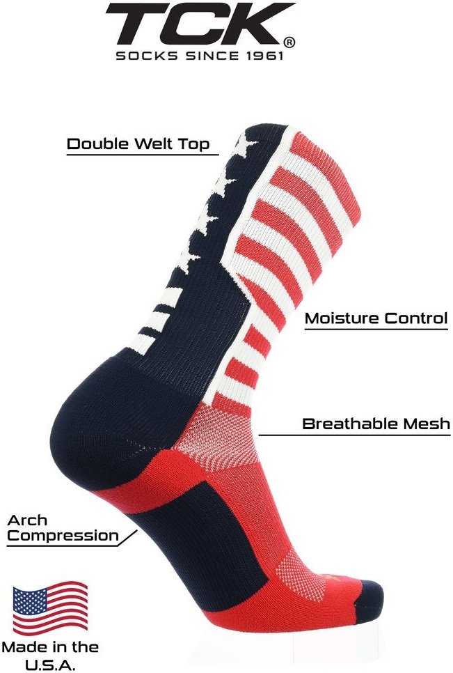 TCK Flag USA Crew Socks - Red White Navy - HIT a Double