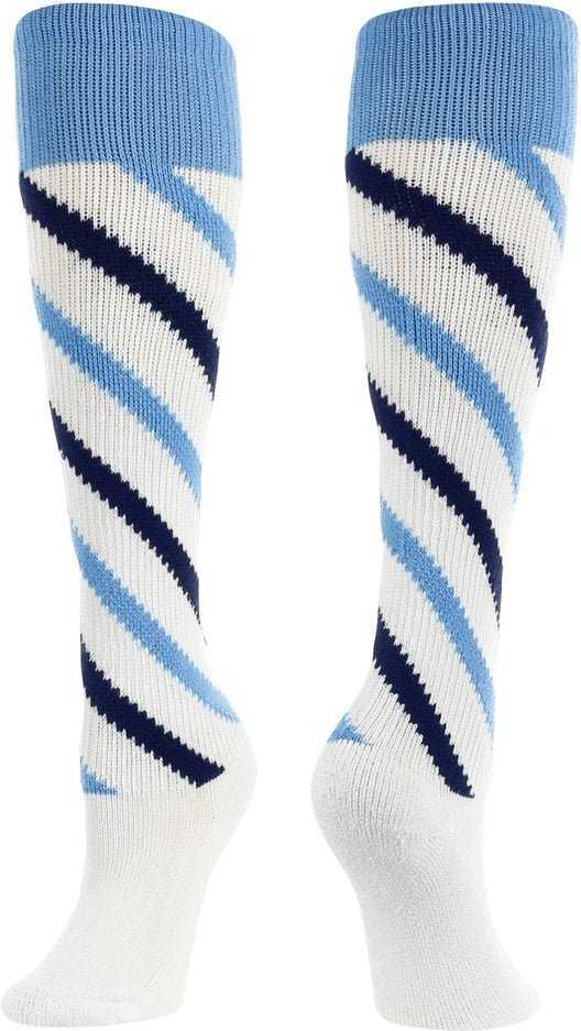 TCK Krazisox Candy Stripe Knee High Socks - Columbia Blue Navy White - HIT a Double