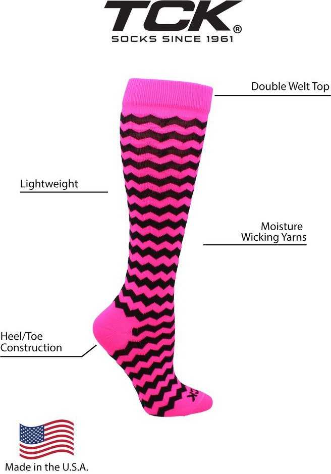 TCK Krazisox Chevron Knee High Socks - Hot Pink Black - HIT a Double