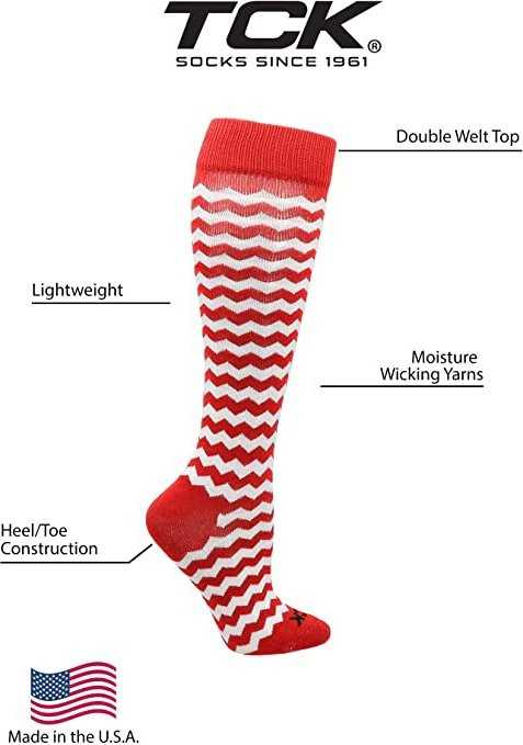 TCK Krazisox Chevron Knee High Socks - Scarlet White - HIT a Double