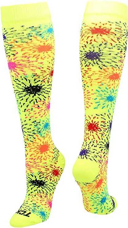 TCK Krazisox Fireworks Knee High Socks - Neon Yellow - HIT a Double