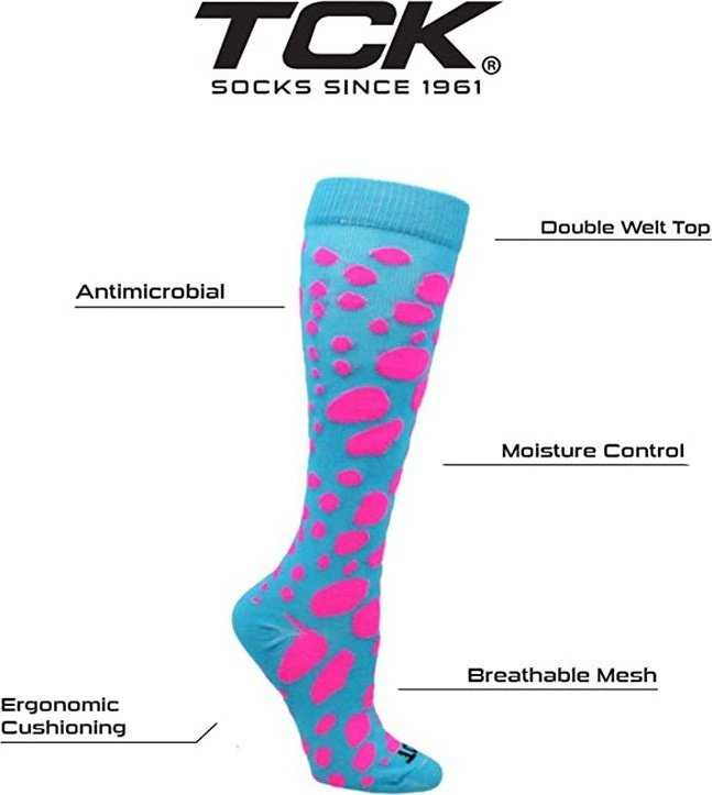 TCK Krazisox Leopard Knee High Socks - Turquoise Hot Pink - HIT a Double