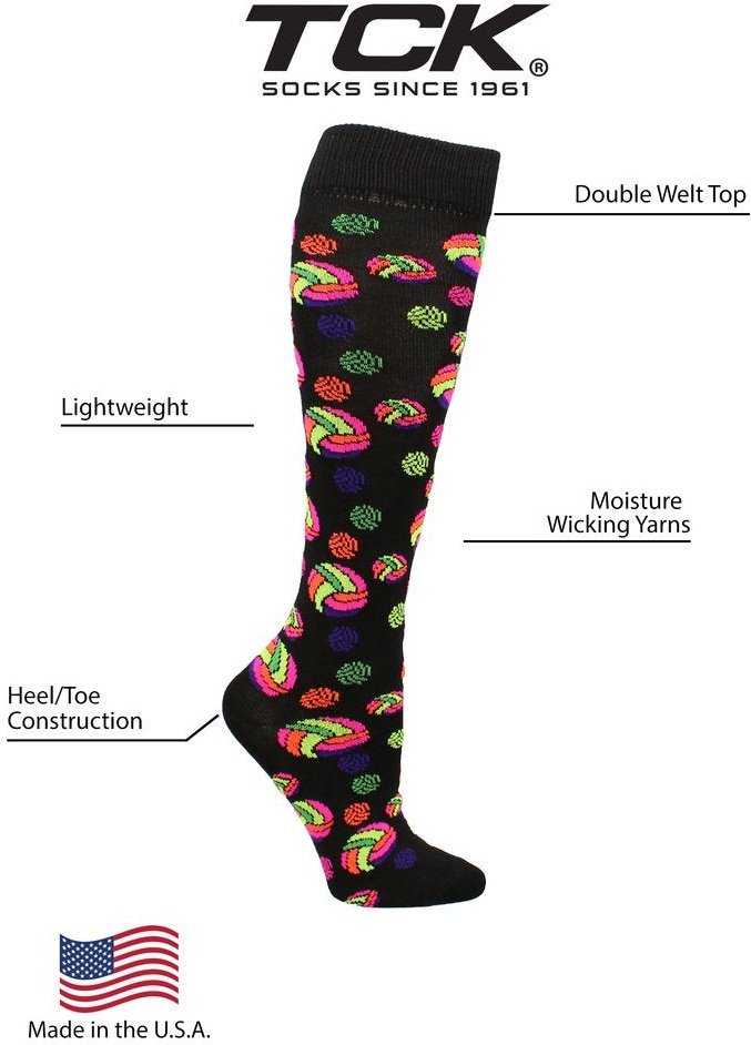 TCK Krazisox Neon Volleyballs Knee High Socks - Black - HIT a Double