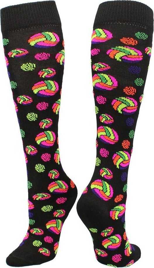 TCK Krazisox Neon Volleyballs Knee High Socks - Black - HIT a Double