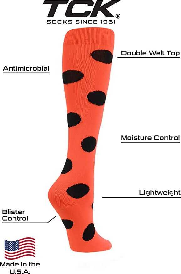 TCK Krazisox Polkadot Knee High Socks - Neon Orange Black - HIT a Double