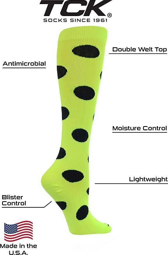 TCK Krazisox Polkadot Knee High Socks - Neon Yellow Black - HIT a Double