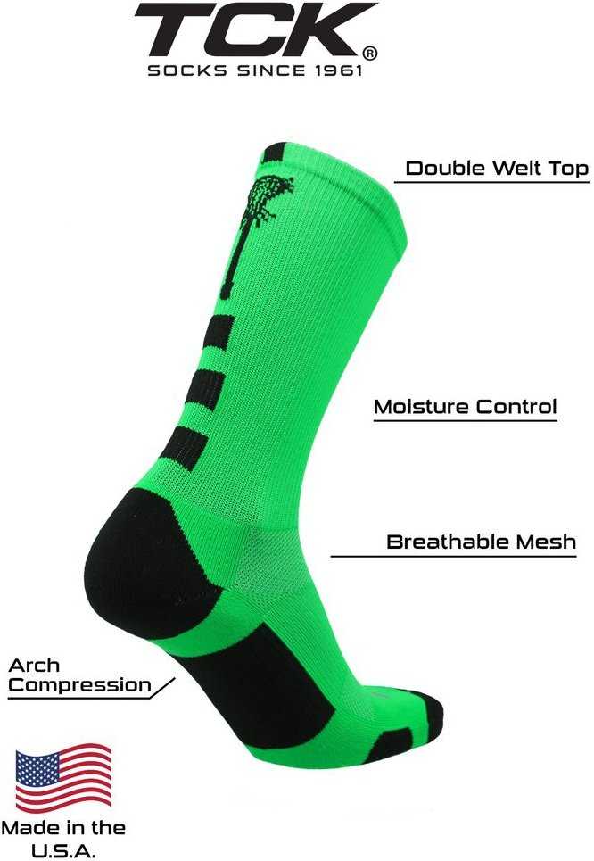 TCK Midline Lacrosse Logo Crew Socks - Neon Yellow Black - HIT a Double