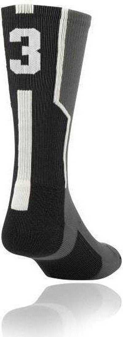 TCK Player ID Number Single Crew Sock (NOT a Pair) - Gray Bk Wh - HIT a Double