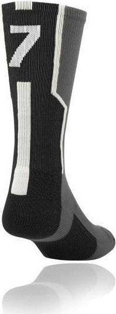 TCK Player ID Number Single Crew Sock (NOT a Pair) - Gray Bk Wh - HIT a Double
