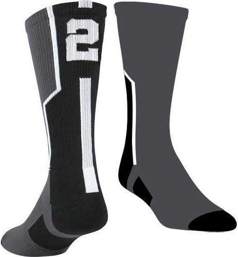 TCK Player ID Number Single Crew Sock (NOT a Pair) - Gray Bk Wh - HIT a Double