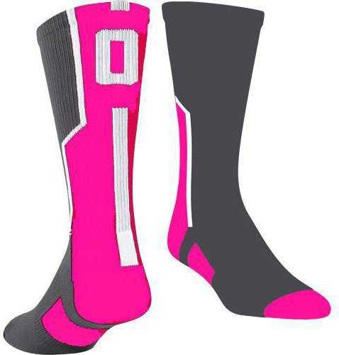TCK Player ID Number Single Crew Sock (NOT a Pair) - Gray Hot Pk Wh - HIT a Double