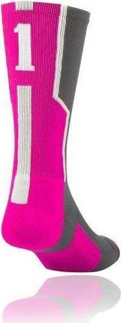 TCK Player ID Number Single Crew Sock (NOT a Pair) - Gray Hot Pk Wh - HIT a Double