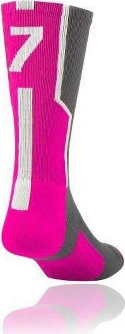 TCK Player ID Number Single Crew Sock (NOT a Pair) - Gray Hot Pk Wh - HIT a Double