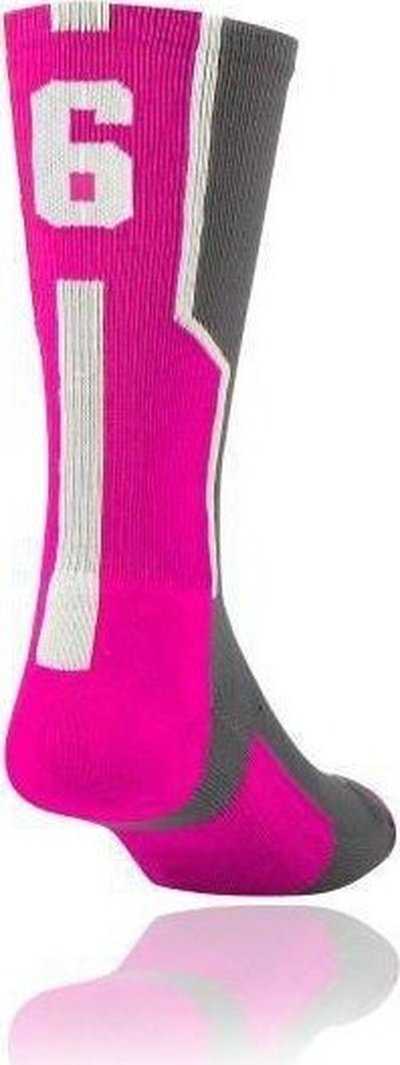 TCK Player ID Number Single Crew Sock (NOT a Pair) - Gray Hot Pk Wh - HIT a Double