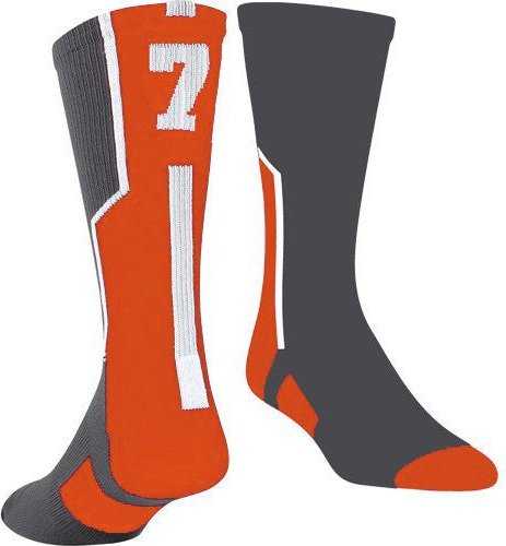 TCK Player ID Number Single Crew Sock (NOT a Pair) - Gray Org Wh - HIT a Double